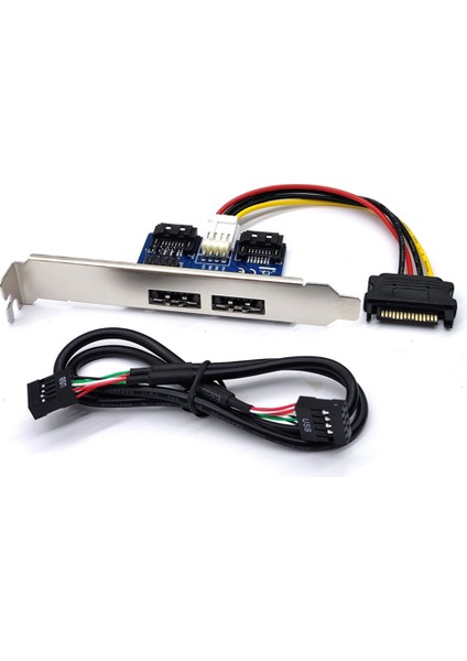 Masaüstü Bilgisayar Çift Bağlantı Noktalı Sata Güç Esata Esatap 9pin - USB 2.0 Dönüştürücü Genişletme Arka Braket Kartı (Yurt Dışından)