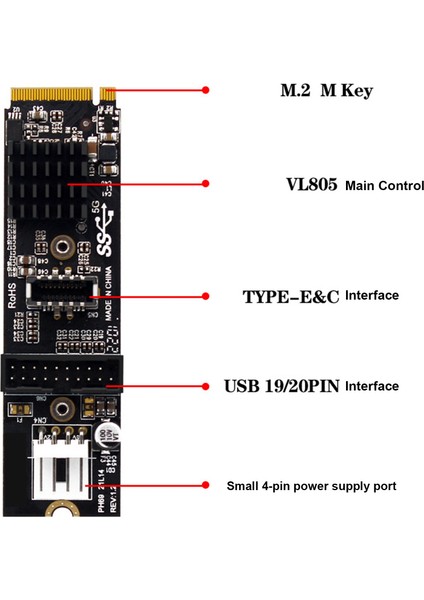 M.2 Mkey Pcıe - Ön Usb3.1 5gbps Yükseltme Kartı TYPE-C+19/20PIN Genişletme Kartı M.2 Pcıe Yükseltme Kartı (Yurt Dışından)