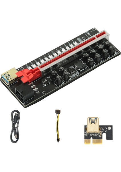 Adet VER018S Madenci Kartı Pcı-E 1x Ila 16X Usb3.0 6pın Gpu Yükseltici Kart, 12 Kondansatör ve Btc Madenci Için LED Işıklar (Yurt Dışından)