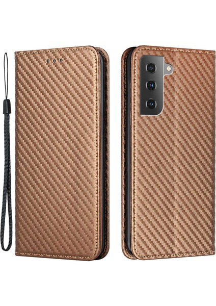 Samsung Galaxy S23 karbon fiber doku PU deri kasa manyetik otomatik emici cüzdan ı folio flip Telefon Kılıfı (Yurt Dışından)