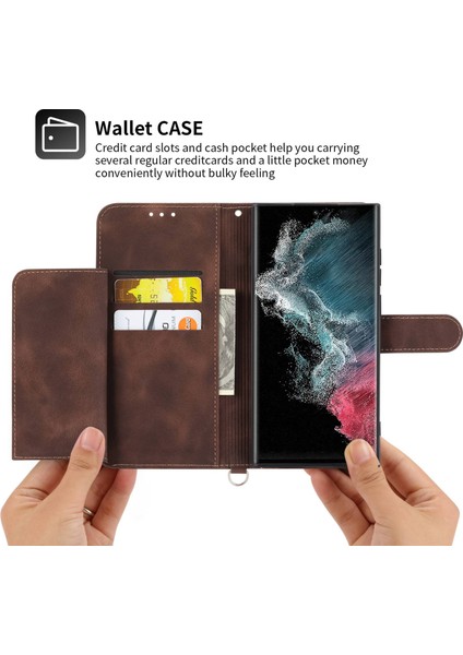For Samsung Galaxy S23 Için Ultra Anti-Çizelge Telefon Kabuğu Cilt Tahkisi Çoklu Kart Yuvaları Baskılı Çiçekler Stand Deri Cüzdan Kapağı Bilek Kayışı ve Omuz Kayışı ile (Yurt Dışından)