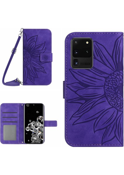 Samsung Galaxy S20 Ultra HT04 için Cüzdan Deri Touch Basılı Ayçiçeği PU Deri Telefon Kılıfı (Yurt Dışından)