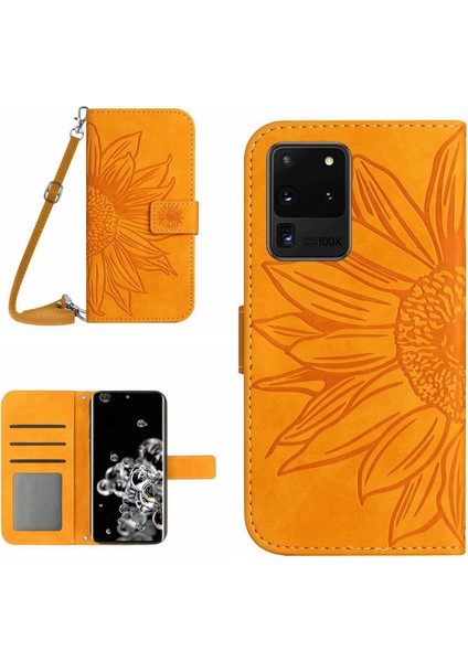 Samsung Galaxy S20 Ultra HT04 için Cüzdan Deri Touch Basılı Ayçiçeği PU Deri Telefon Kılıfı (Yurt Dışından)
