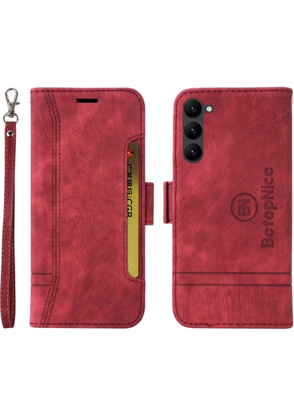 Samsung Galaxy S23 PU Deri Cüzdan Baskılı Dikiş Hattı Tam Koruma Cep u Kapağı Telefon Kılıfı (Yurt Dışından)