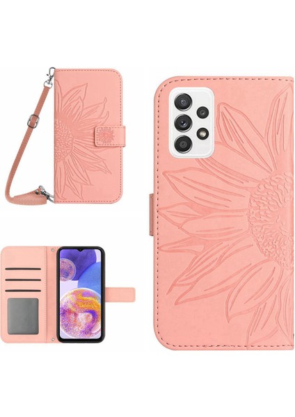 Samsung Galaxy A23 için 4G / 5G (Global Versiyon) HT04 Anti-Drop Cüzdan Ayçiçeği Baskılı PU Deri Deri Touch Telefon Kılıfı (Yurt Dışından)