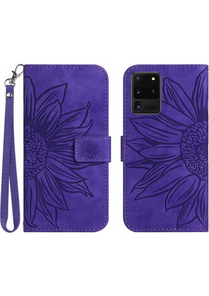 Samsung Galaxy S20 Ultra HT04 için, çok yönlü cilt dokunuşu PU Deri Basılı Ayçiçeği Cüzdan Kapağı El Telefon Kılıfı (Yurt Dışından)