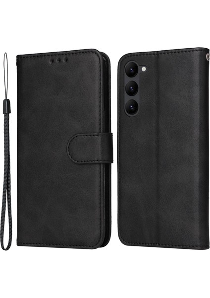 Samsung Galaxy S23 için Cep u , Manyetik Toka Klasik Buzağı Dokusu PU Deri Cüzdan Bilek Telefon Kılıfı (Yurt Dışından)