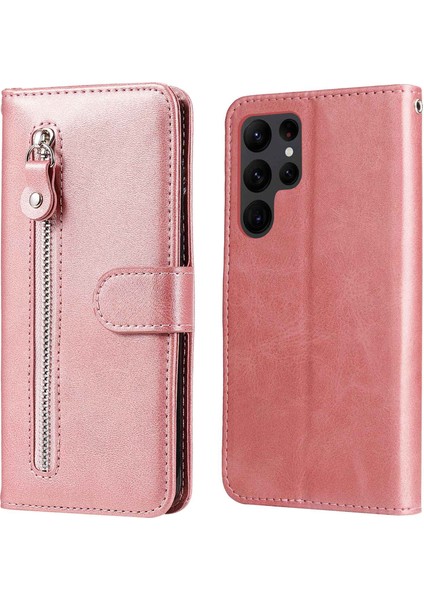 Samsung Galaxy S23 Ultra, PU Deri Buzağı Dokusu manyetik toka cüzdan fermuar cep ı kapağı için Telefon Kılıfı (Yurt Dışından)