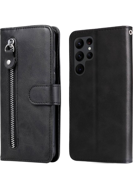 Samsung Galaxy S23 Ultra, PU Deri Buzağı Dokusu manyetik toka cüzdan fermuar cep ı kapağı için Telefon Kılıfı (Yurt Dışından)
