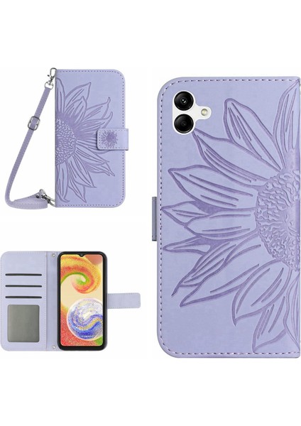 Samsung Galaxy A04 4G (164.4 x 76.3 x 9.1 mm) için PU Deri HT04 Cilt Touch Baskılı Ayçiçeği Cüzdan Kapağı ile Telefon Kılıfı (Yurt Dışından)