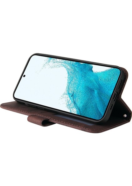 Samsung Galaxy S23 için çizilmeye dayanıklı flip deri cüzdan ı ağaç desen metal düğme çizgileri baskılı cilt-dokunuş koruyucu lı Telefon Kılıfı (Yurt Dışından) modelleri