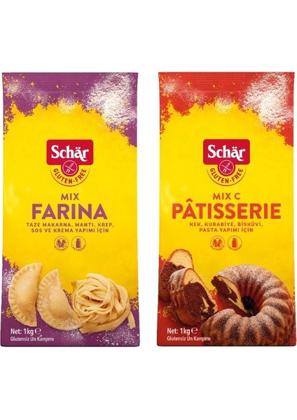 2'li Glutensiz Un Seti - Mix C Patisserie Kek Pasta Unu ve Farina Makarna Erişte Mantı Unu 1 kg 2 Adet