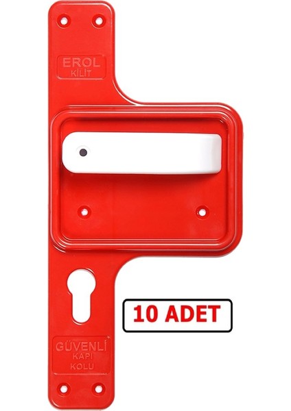 Güvenli ve Kırılmaz Bariyerli Kapı Kolu Kırmızı Ayna-Beyaz Kol 10 Takım
