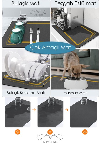 En Büyük Boy Siyah 50x41 Cm Kauçuk Bulaşık Kurutma Matı Masa Örtüsü Katlanabilir Tezgah Üstü Ped modelleri