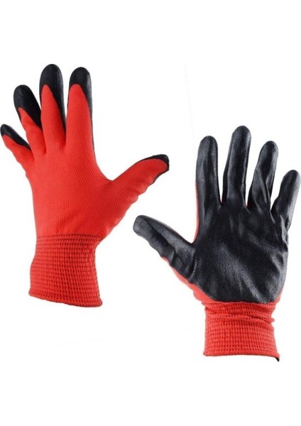 Eli Nitril 007 Iş Eldiveni No:10 Xl 12 Adet Kırmızı-Siyah