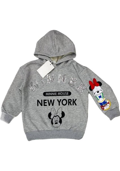Kız Çocuk 3 Iplik Gri Renk Üzeri Payet Yazı Detaylı Mickey Mouse Baskılı Sweatshirt fiyatları