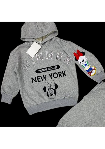 Kız Çocuk 3 Iplik Gri Renk Üzeri Payet Yazı Detaylı Mickey Mouse Baskılı Sweatshirt fırsatları