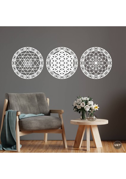 Unt Kutsal Geometri Seti Yaşam Çiçeği, Sri Yantra ve Torus 3'lü Set Duvar Tablosu