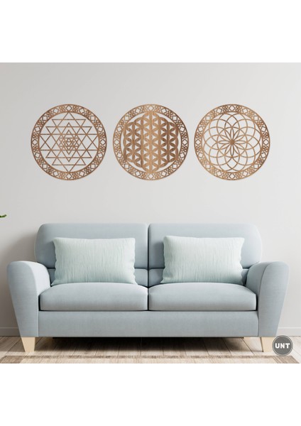 Kutsal Geometri Seti Yaşam Çiçeği, Sri Yantra ve Torus 3'lü Set Duvar Tablosu