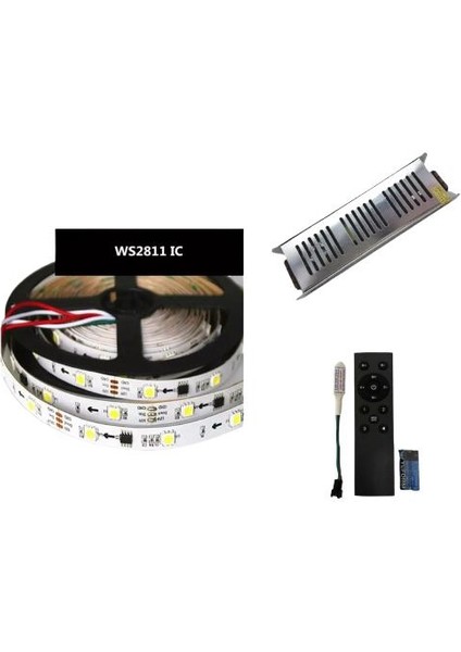 WS2811 Uzaktan Kumandalı Set Beyaz Akan Pixel Şerit LED 12 Volt 5m