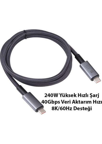Polham 1mt USB 4.0 240W Thunderbolt Type-C To Type-C Şarj, Data ve 8k 60Hz Görüntü Aktarım Kablosu