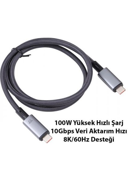 Polham 1mt Usb3.2 100W Thunderbolt Type-C To Type-C Şarj, Data ve 8k 60Hz Görüntü Aktarım Kablosu fiyatları