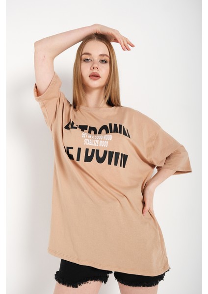 Kadın Oversize Set Down Baskılı T-Shirt modelleri