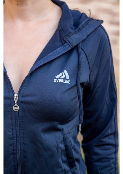 Kadın Lacivert Iki Şeritli Biyeli Fermuarlı Kapüşonlu Spor Eşofman Takımı 21KESTAX11 fırsatları