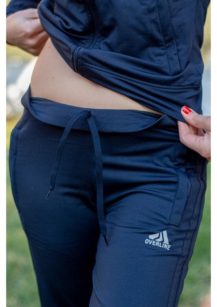 Kadın Lacivert Iki Şeritli Biyeli Fermuarlı Kapüşonlu Spor Eşofman Takımı 21KESTAX11 indirimleri