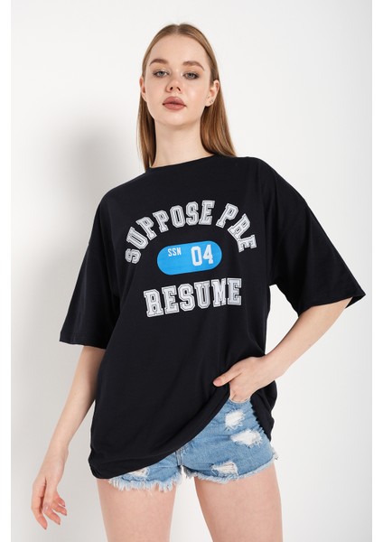 Kadın Suppose Baskılı Oversize T-Shirt