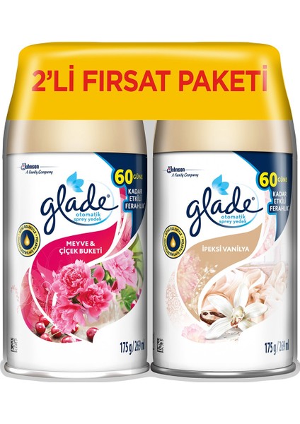 Oda Kokusu, Otomatik Sprey Yedek 2'li Paket Ipeksi Vanilya, Meyve ve Çiçek Buketi, 269ML 2 Ye