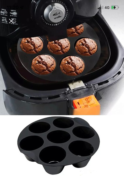 Tüm Airfryerlara Uyumlu Silikon Muffin Pişirme Kabı - 7 Bölmeli Kek Kalıbı