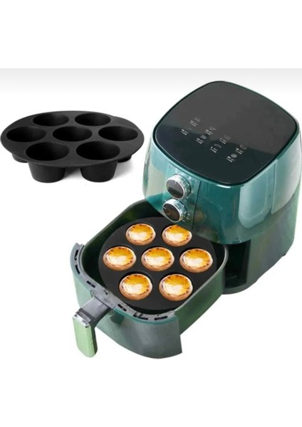 Tüm Airfryerlara Uyumlu Silikon Muffin Pişirme Kabı - 7 Bölmeli Kek Kalıbı