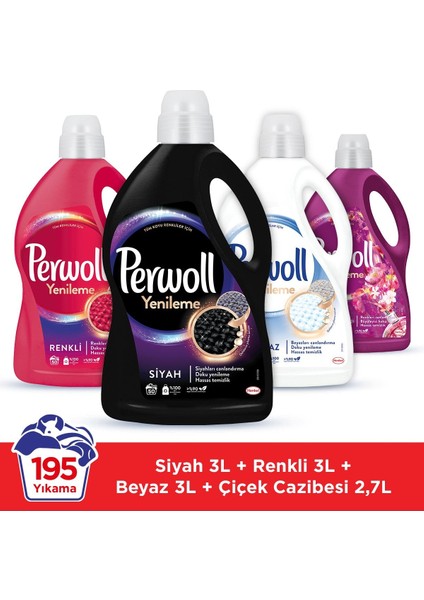 Hassas Bakım Sıvı Çamaşır Deterjanı (195 Yıkama) 3X3L Siyah + Renkli + Beyaz + 2,7l Çiçek C