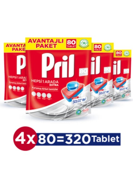 Hepsi Bir Arada Extra 320 Yıkama Bulaşık Makinesi Deterjanı Tableti (4 x 80'li Paket)