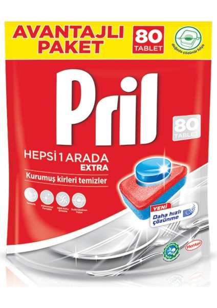 Hepsi Bir Arada Extra 320 Yıkama Bulaşık Makinesi Deterjanı Tableti (4 x 80'li Paket)