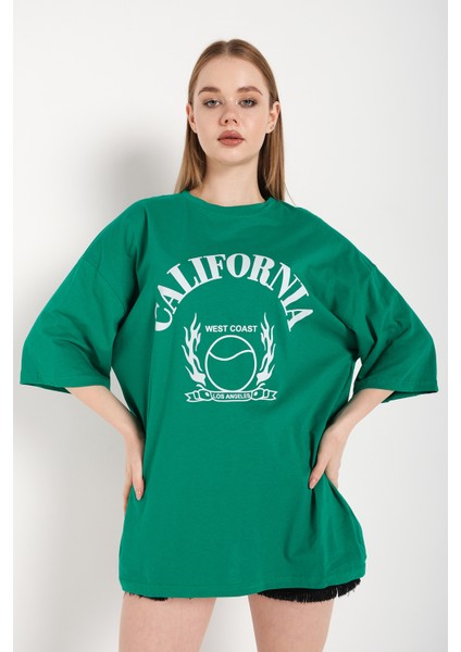 California Baskılı Oversize Unisex T-Shirt