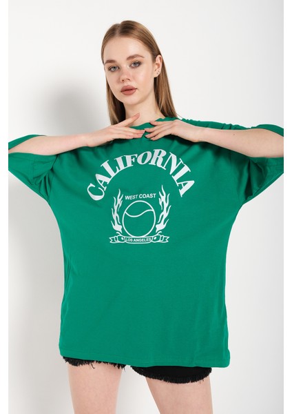 California Baskılı Oversize Unisex T-Shirt