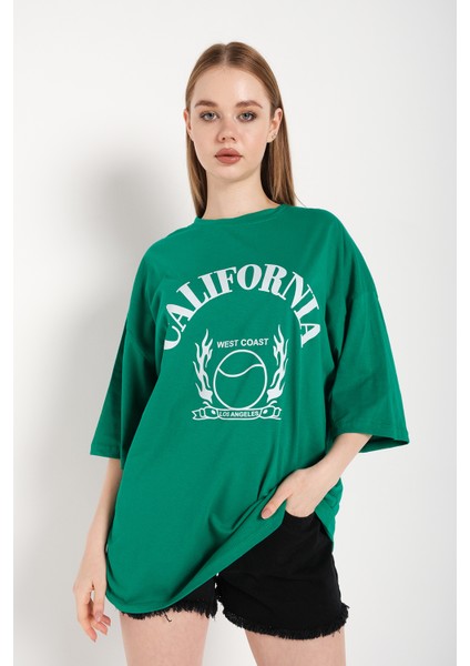 California Baskılı Oversize Unisex T-Shirt