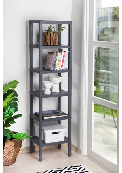Ombeg 6 Katlı Düzenleyici Raf Ünitesi, Kitaplık, Banyo Rafı Mutfak Rafı Balkon Rafı Organizer Gri