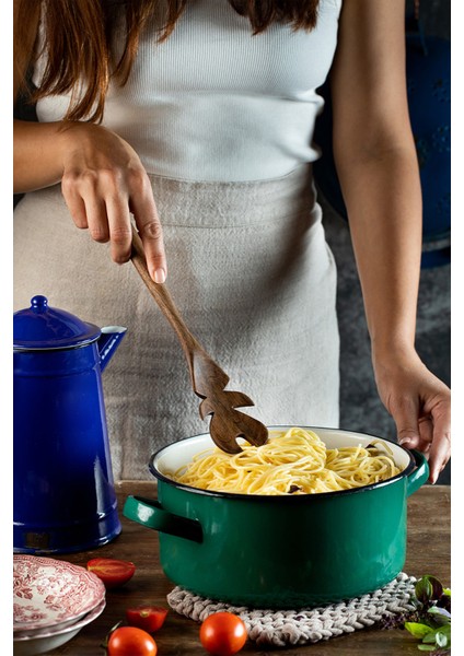 Ceviz Ağacı El Yapımı 4 Parça Mutfak Seti, Tahta Kaşık, Çatal, Spatula, 30 Cm.