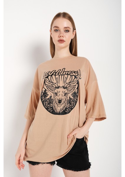 Kadın Wildness Baskılı Oversize Tshirt