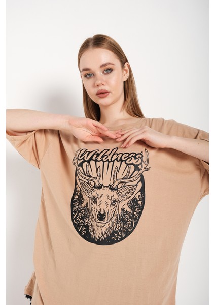 Kadın Wildness Baskılı Oversize Tshirt