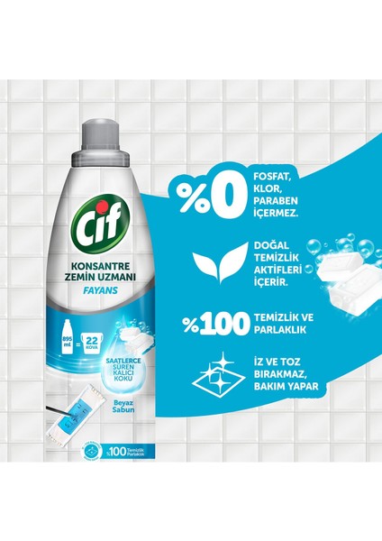 Konsantre Zemin Uzmanı Fayans Beyaz Sabun %100 Temizlik ve Parlaklık 895 ml 2ADET
