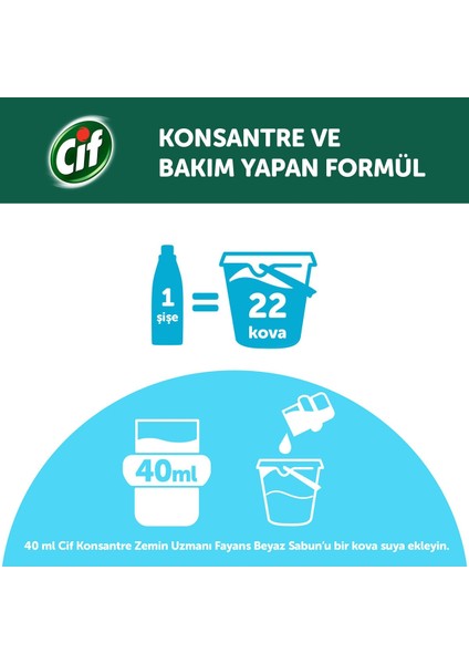 Konsantre Zemin Uzmanı Fayans Beyaz Sabun %100 Temizlik ve Parlaklık 895 ml 2ADET
