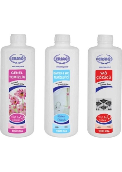 Genel Temizlik + Bahar Kokulu Banyo & Wc Temizleyici + Yağ Çöz 1000 Ml.