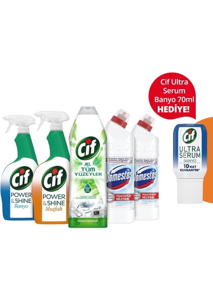 - Domestos Temizlik Paketi + Ultra Serum Banyo Konsantre 70 ml Hediye!