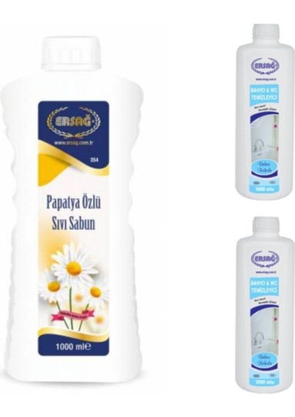 Papatya Özlü Sıvı Sabun 1000 ml + Banyo Wc Temizleyici 1000 ml 3'lü