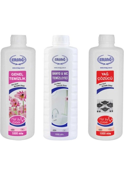 Genel Temizlik + Banyo & Wc Temizleyici + Yağ Çöz 1000 ml