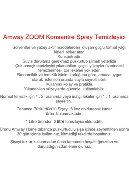 Zoom Konsantre Sprey Temizleyici 1 Lt